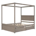 Full Size Luxe Canopy Bed with Storage Drawers: Effortless Elegance in Brushed Light Brown - Image 3