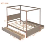 Full Size Luxe Canopy Bed with Storage Drawers: Effortless Elegance in Brushed Light Brown - Image 6