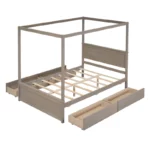 Full Size Luxe Canopy Bed with Storage Drawers: Effortless Elegance in Brushed Light Brown - Image 4