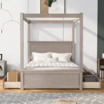Full Size Luxe Canopy Bed with Storage Drawers: Effortless Elegance in Brushed Light Brown - Image 2