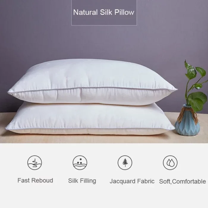 Mulberry Silk Bedding Pillows 48*74 1100 Grams Natural Silk Filling Jacquard Anti Mite Soft Fluffy Hotel Neck Sleeping Pillows - Image 2