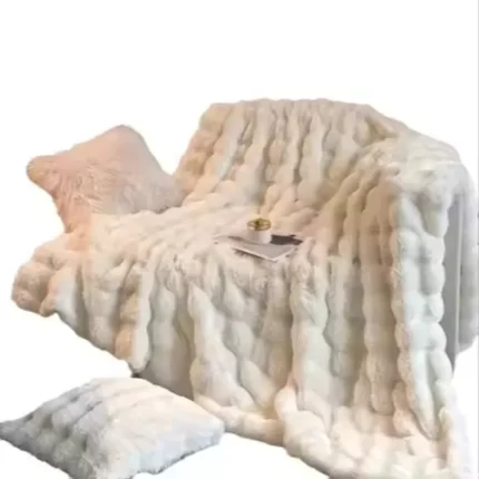 FocusFur™ Luxe Throw Set – Snow White for Modern Home Decor