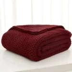 Burgundy Calm Knit Throw Premium Cotton Cable Blanket - Image 11