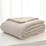 Burgundy Calm Knit Throw Premium Cotton Cable Blanket - Image 6