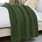 Burgundy Calm Knit Throw Premium Cotton Cable Blanket - Image 3